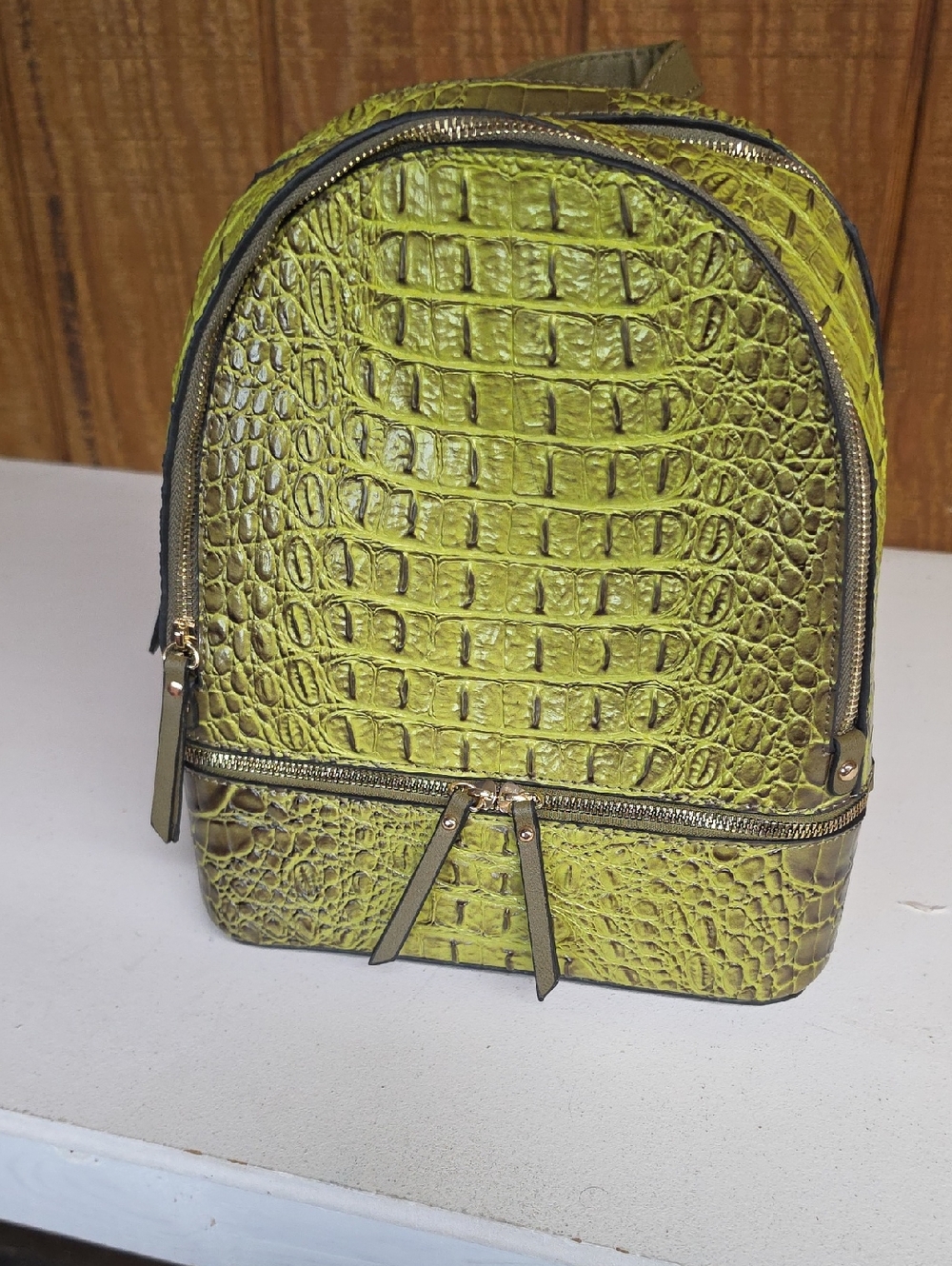 Croc-Embossed Lime Green Women's Backpack - Contemporary Style